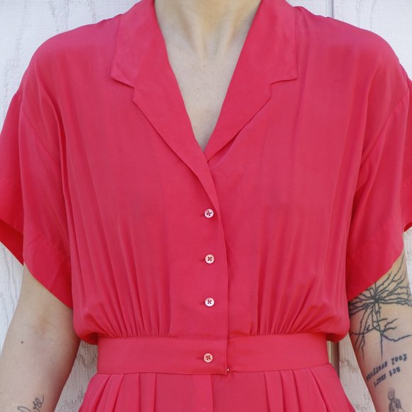 Vintage Raspberry Pink Silk Dress - Picture 2 of 15